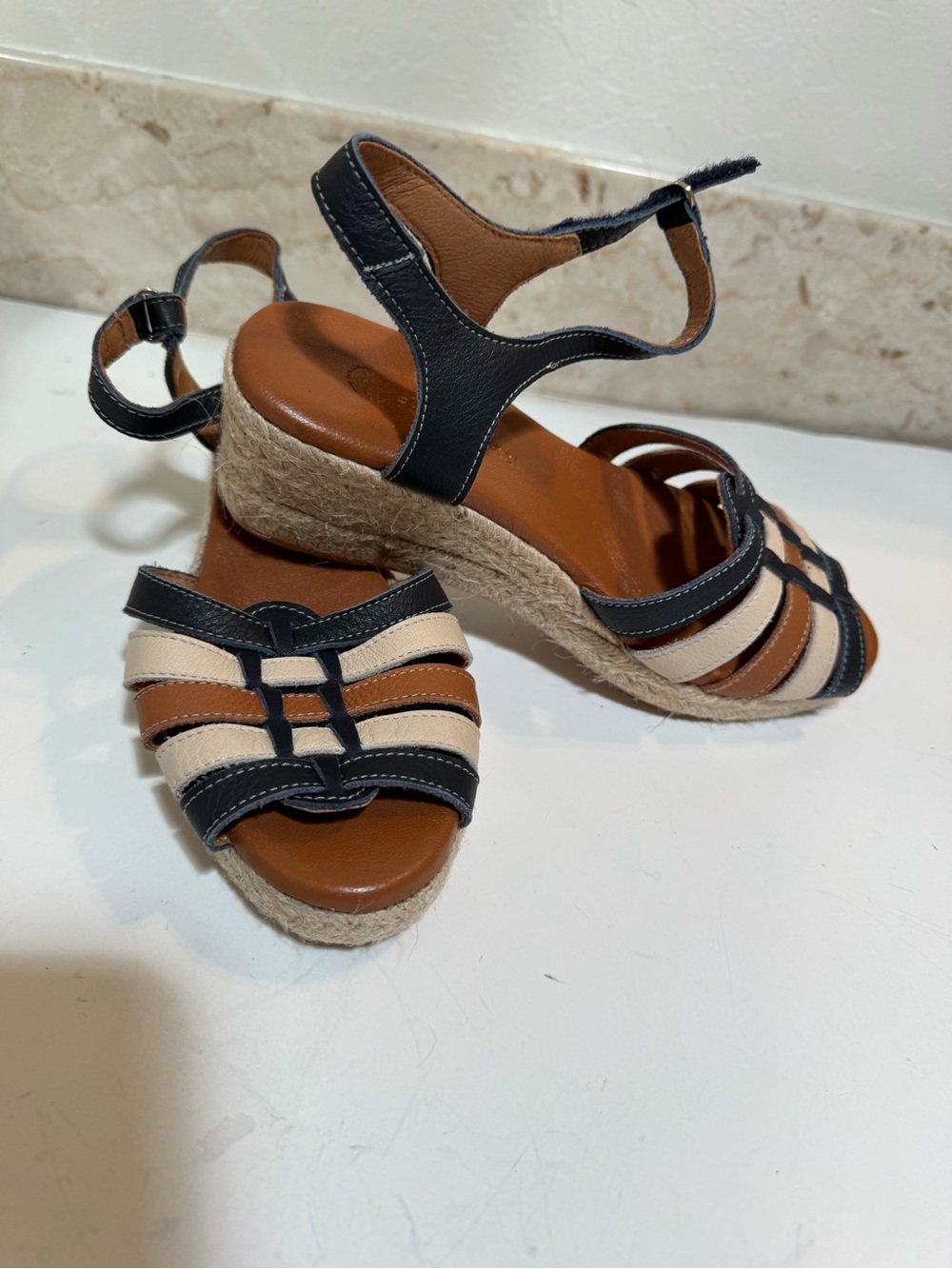 Eric Michael Black, Tan & Cream Espadrille Wedge Sandals